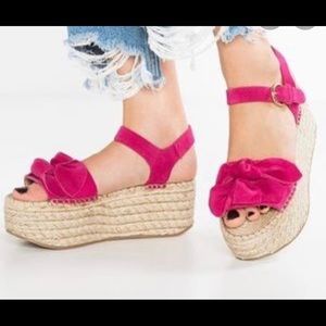 TOPSHOP pink bow platform espadrille size 38